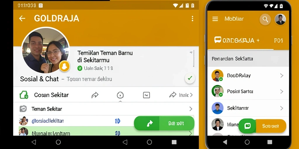Antarmuka GOLDRAJA menampilkan fitur pencarian teman dengan mudah.