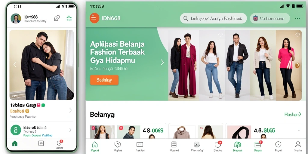 Antarmuka aplikasi IDN668 yang menarik dan mudah digunakan untuk belanja fashion.