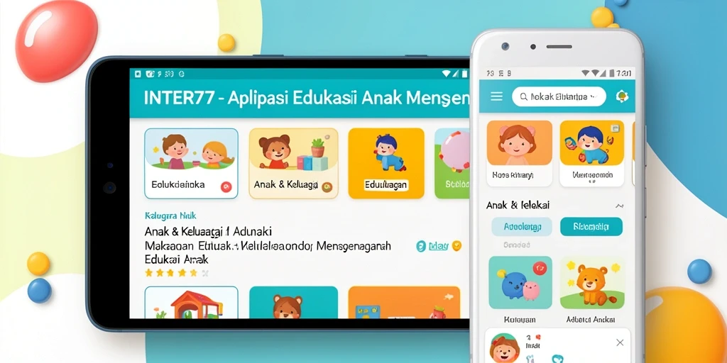 Antarmuka aplikasi INTER77 yang menarik dan edukatif untuk anak.