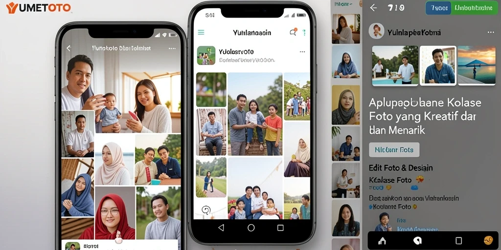 Screenshot utama YUMETOTO menampilkan antarmuka Kolase Foto yang menarik dan fungsional.