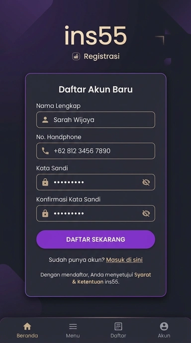 Tampilan halaman daftar ins55