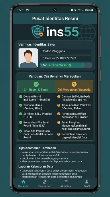 Tampilan kanal resmi ins55